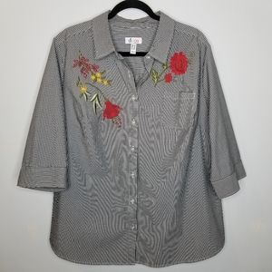 D&Co. Button Down Striped Embroidered Floral